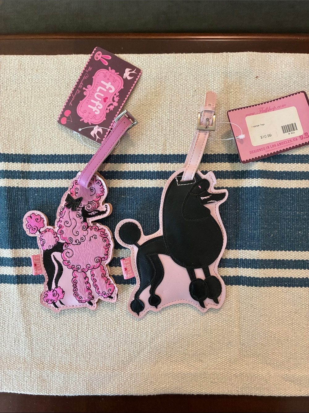 fluff Pink and Black Poodle Luggage Tags - Set of 2